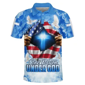 Christianartbag Polo Shirt, One Nation Under God Cross Polo Shirt, Christian Shirts & Shorts.