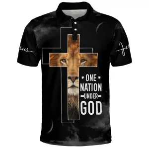 Christianartbag Polo Shirt, One Nation Under God Lion And Cross Polo Shirt, Christian Shirts & Shorts.