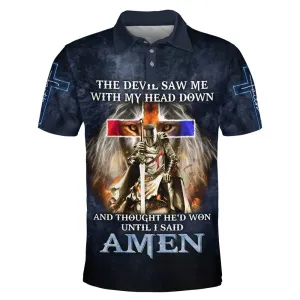 Christianartbag Polo Shirt, The Devil Saw Me With My Head Down And Though He'd Won Polo Shirt, Christian Shirts & Shorts.