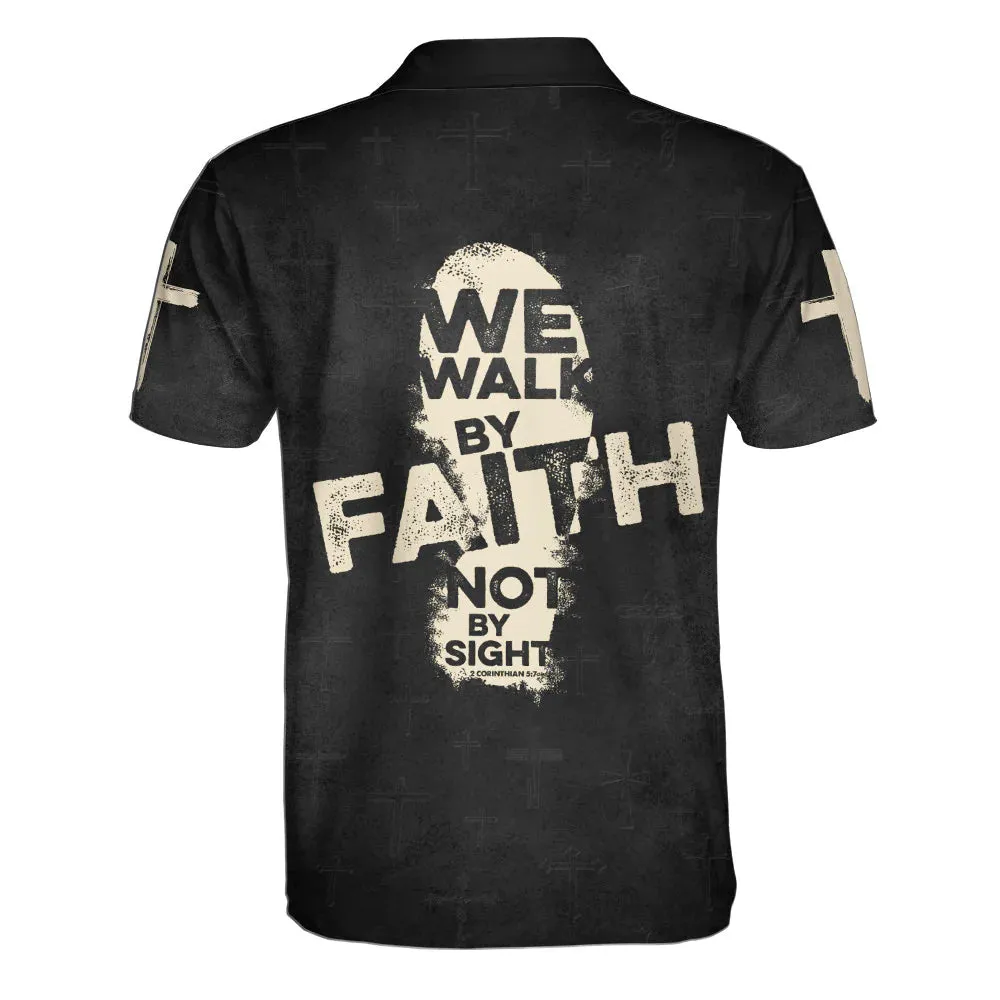Christianartbag Polo Shirt, We Walk By Faith Not By Sight Cross Polo Shirt, Christian Shirts & Shorts.