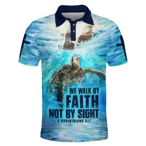 Christianartbag Polo Shirt, We Walk By Faith Not By Sight Turtle Polo Shirt, Christian Shirts & Shorts.