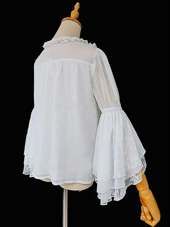 Classic Lolita Blouses Infanta Fairytale Black Lolita Top 3/4 Length Sleeves Lace Pleated Lolita Shirt