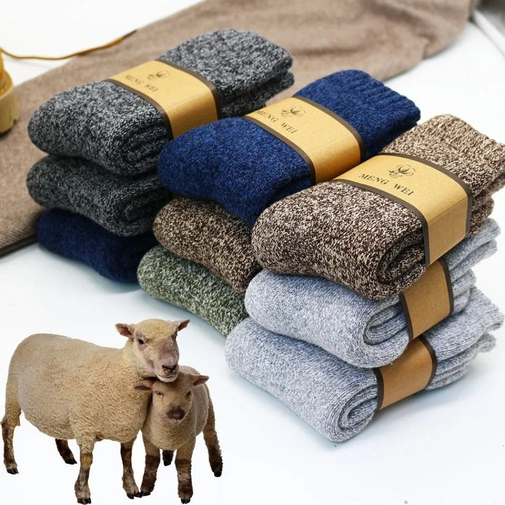 ContiNent 33 Winter Men'9;s Super Thick Warm High Quality Harajuku Retro Snow Casual Antifreeze Wool Socks 3 Pair