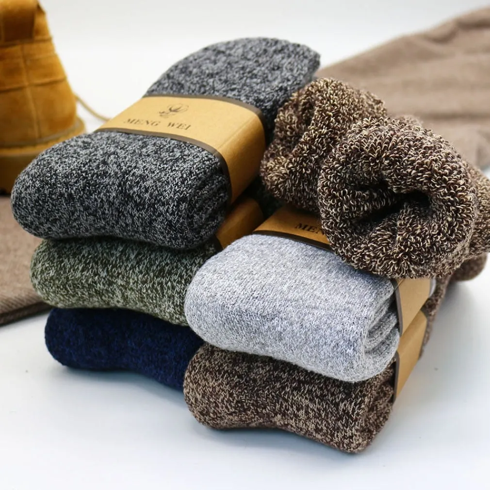 ContiNent 33 Winter Men'9;s Super Thick Warm High Quality Harajuku Retro Snow Casual Antifreeze Wool Socks 3 Pair