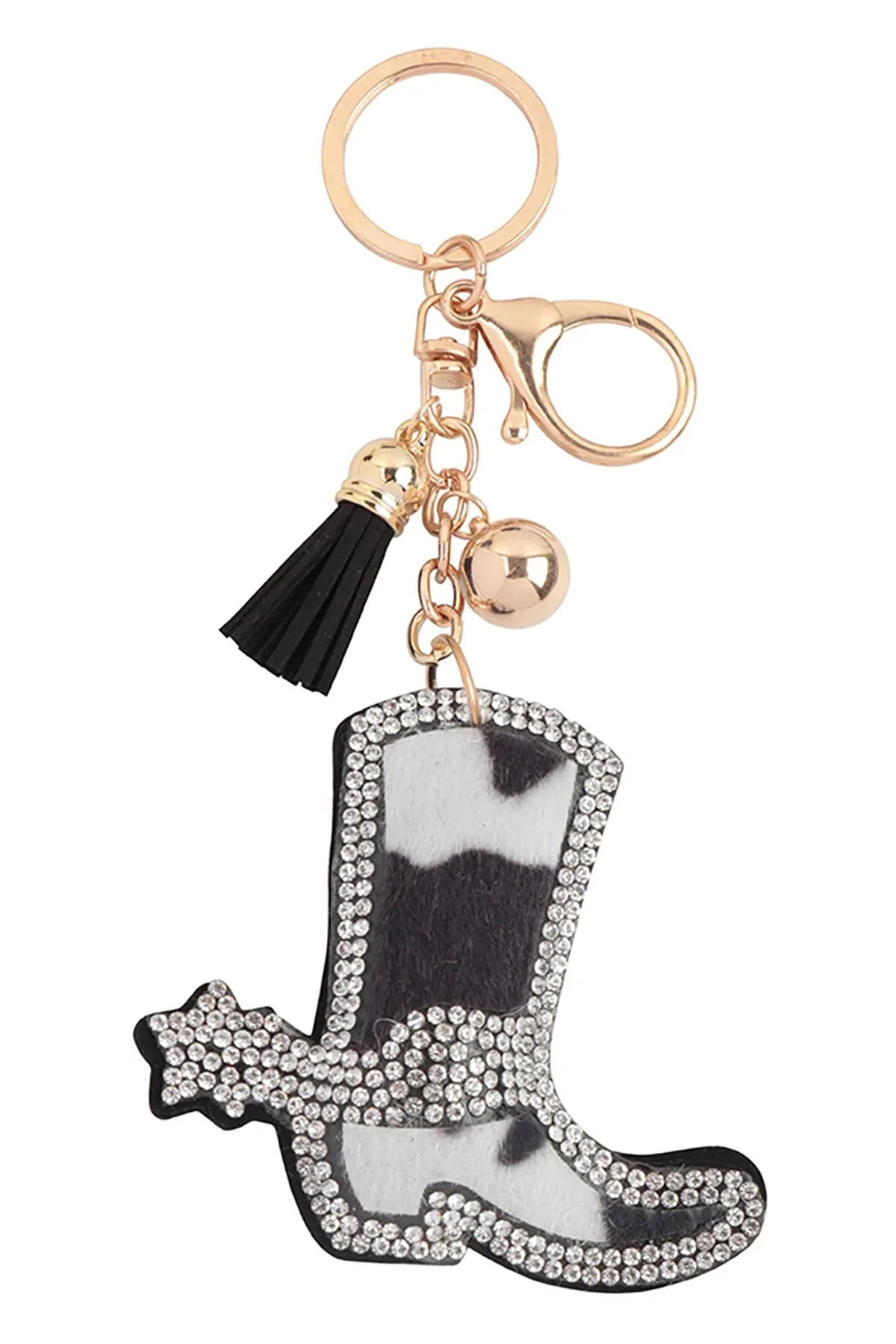 COWBOY SUEDE BOOTS RHINESTONE TASSEL KEYCHAIN