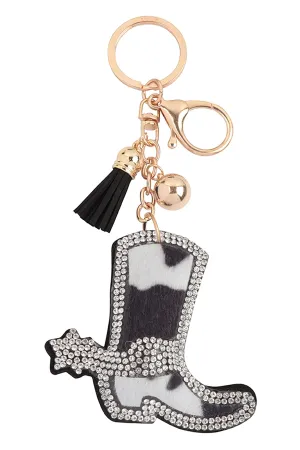 COWBOY SUEDE BOOTS RHINESTONE TASSEL KEYCHAIN