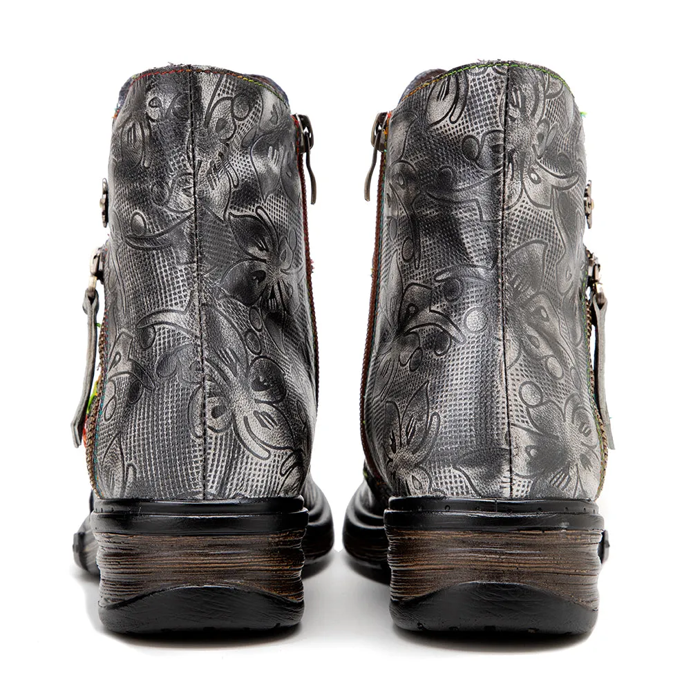 CrazycatZ Womens Ankle Boots Leather Western Boots Colorful Leather Boots Black
