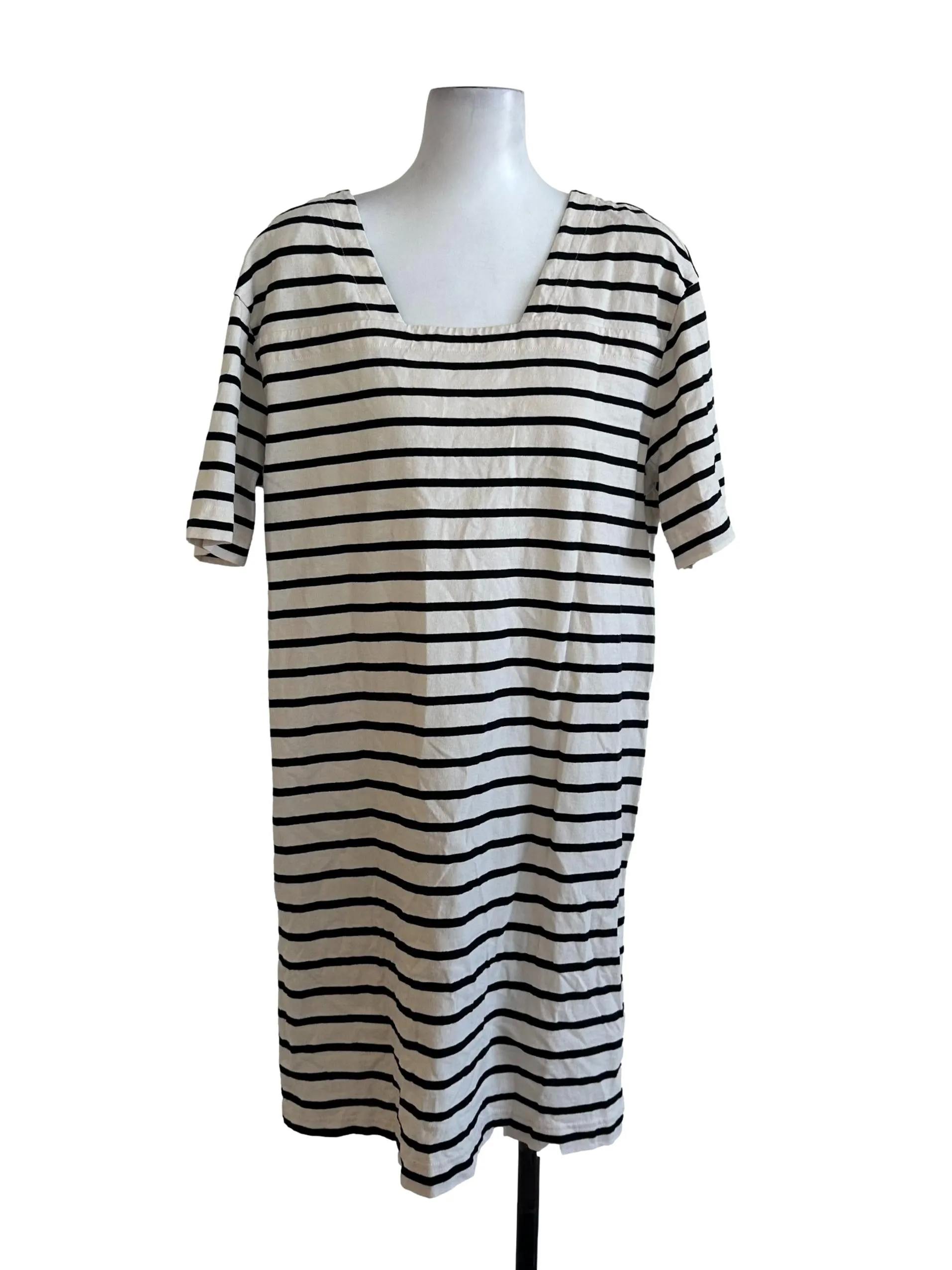 Cream White Black Stripe Long Top