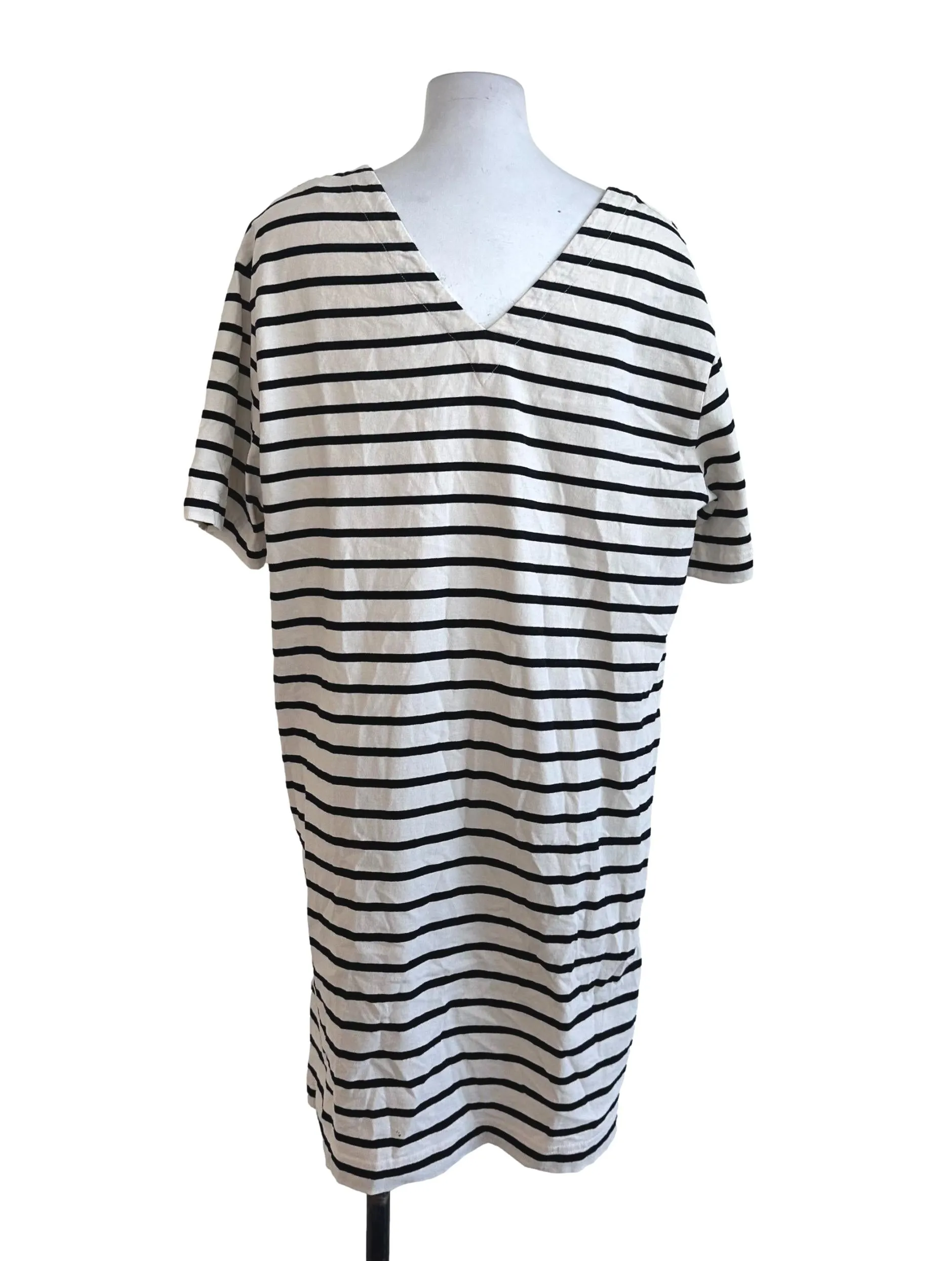 Cream White Black Stripe Long Top