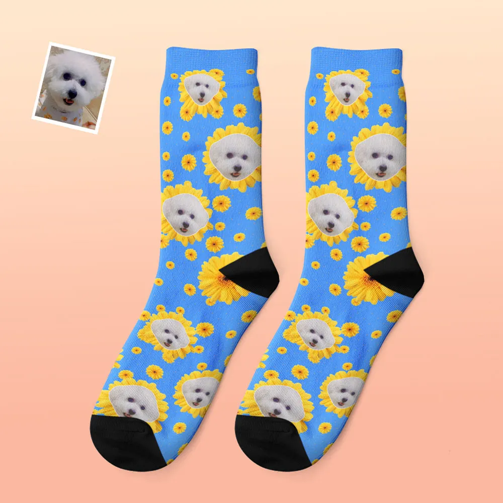 Custom Photo Thick Socks Little Daisy Colorful Pet Gifts