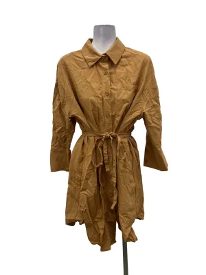 Dijon Yellow Button Up Long Sleeve Self Tie Waist Blouse