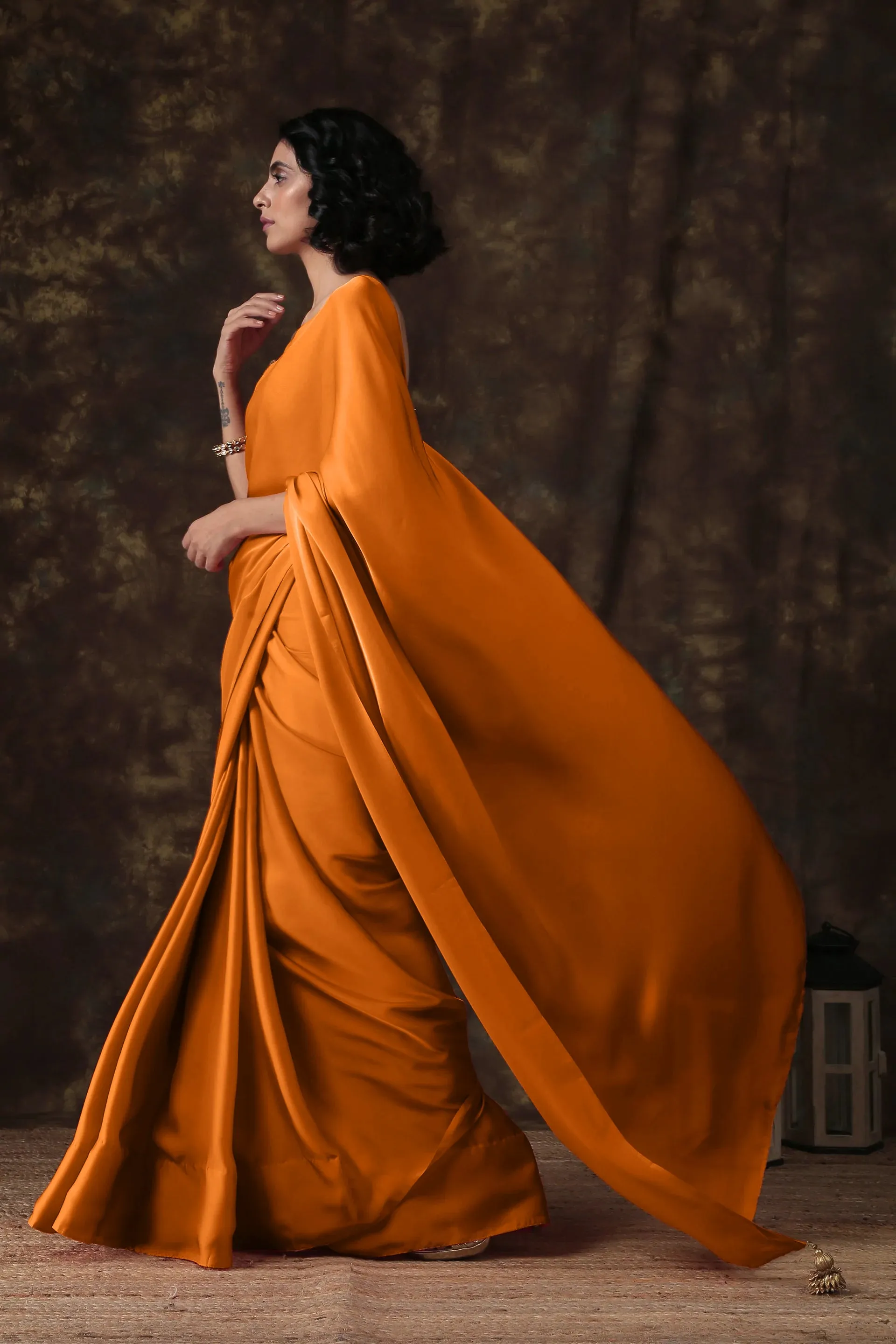 Exotic Tangerine Angel Satin Saree