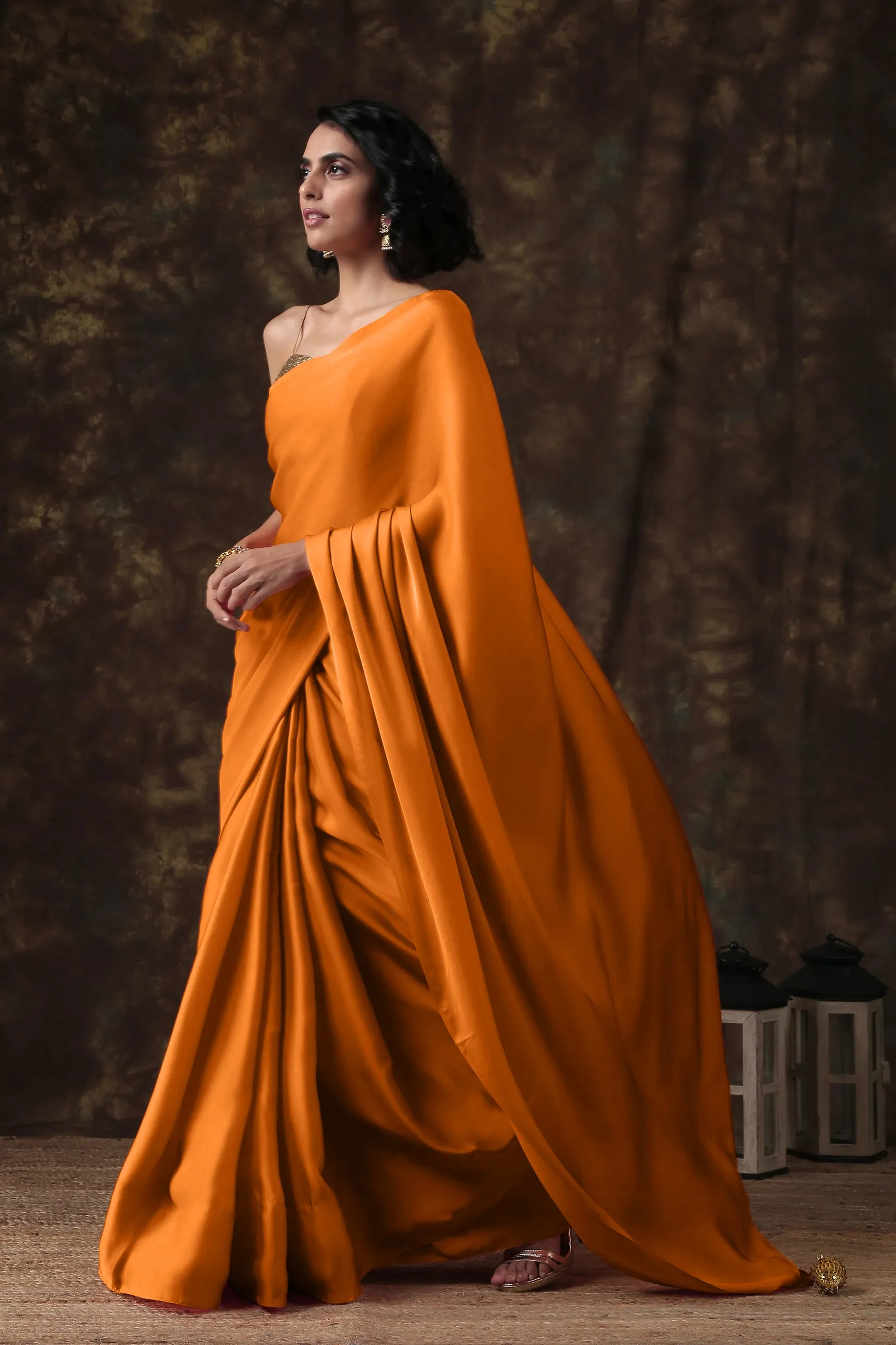 Exotic Tangerine Angel Satin Saree