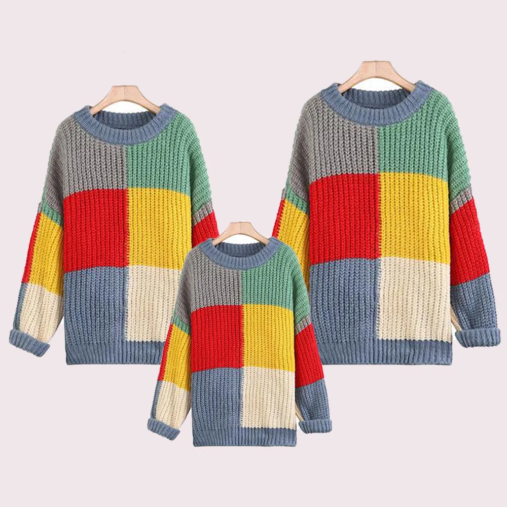 Family Matching Rainbow Mosaic Sweater