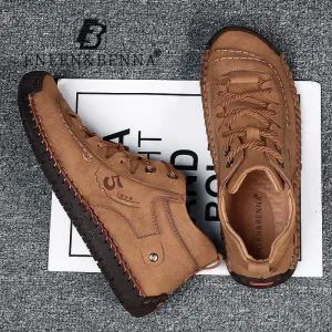 Fashion Leather Shoes Men Casual  Lace Up Men Winter Rubber Boots Casual Shoes Basic Adult Warm Fur Ankle Outdoor Bota Masculina