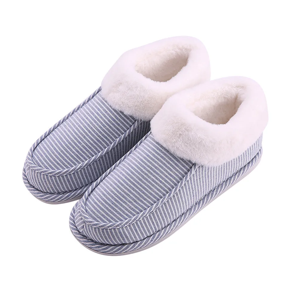 Fasola Men's Striped Cotton Slippers - Blue, Size 41/42