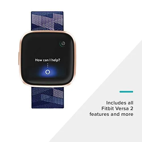 Fitbit Versa 2 Special Edition Health and Fitness Smart Watch with Heart Rate, Music, Alexa Built-In, Sleep and Swim Tracking, Navy and Pink Woven/Copper Rose, One Size (S and L Bands Included), 2.3