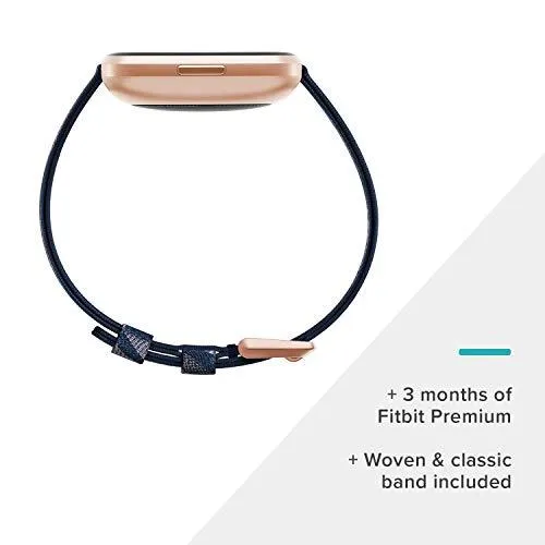 Fitbit Versa 2 Special Edition Health and Fitness Smart Watch with Heart Rate, Music, Alexa Built-In, Sleep and Swim Tracking, Navy and Pink Woven/Copper Rose, One Size (S and L Bands Included), 2.3