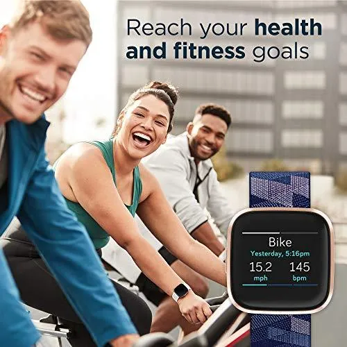 Fitbit Versa 2 Special Edition Health and Fitness Smart Watch with Heart Rate, Music, Alexa Built-In, Sleep and Swim Tracking, Navy and Pink Woven/Copper Rose, One Size (S and L Bands Included), 2.3