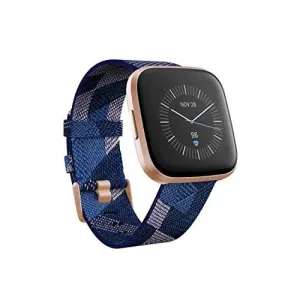 Fitbit Versa 2 Special Edition Health and Fitness Smart Watch with Heart Rate, Music, Alexa Built-In, Sleep and Swim Tracking, Navy and Pink Woven/Copper Rose, One Size (S and L Bands Included), 2.3