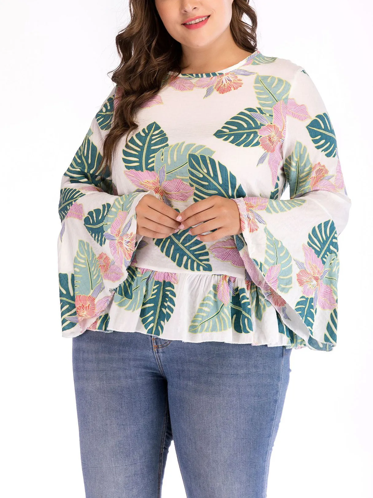 Flared Sleeve Long Sleeve Large Size Top