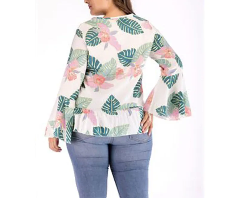 Flared Sleeve Long Sleeve Large Size Top