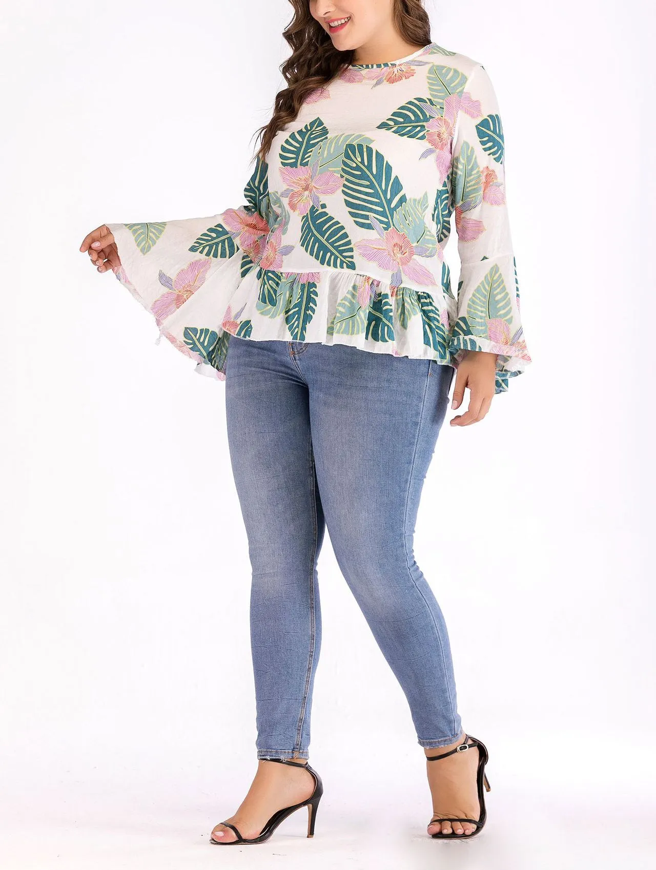 Flared Sleeve Long Sleeve Large Size Top
