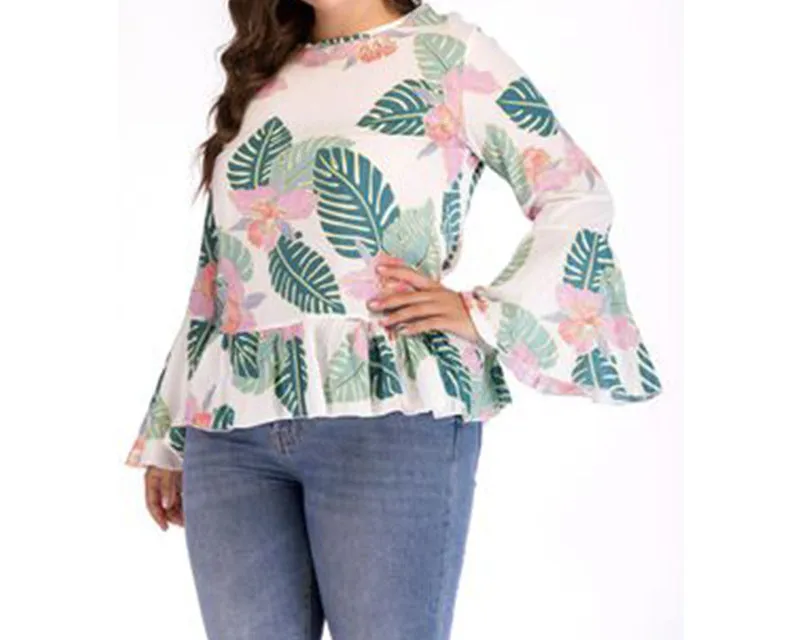 Flared Sleeve Long Sleeve Large Size Top