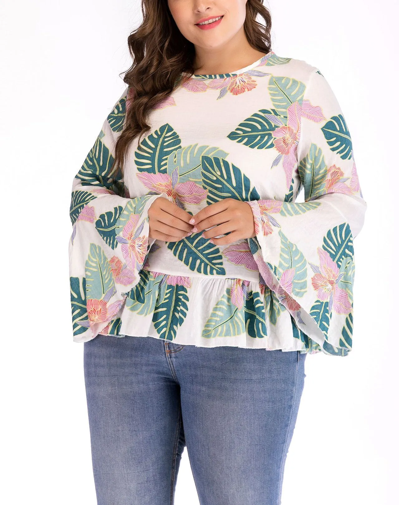 Flared Sleeve Long Sleeve Large Size Top