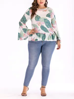 Flared Sleeve Long Sleeve Large Size Top