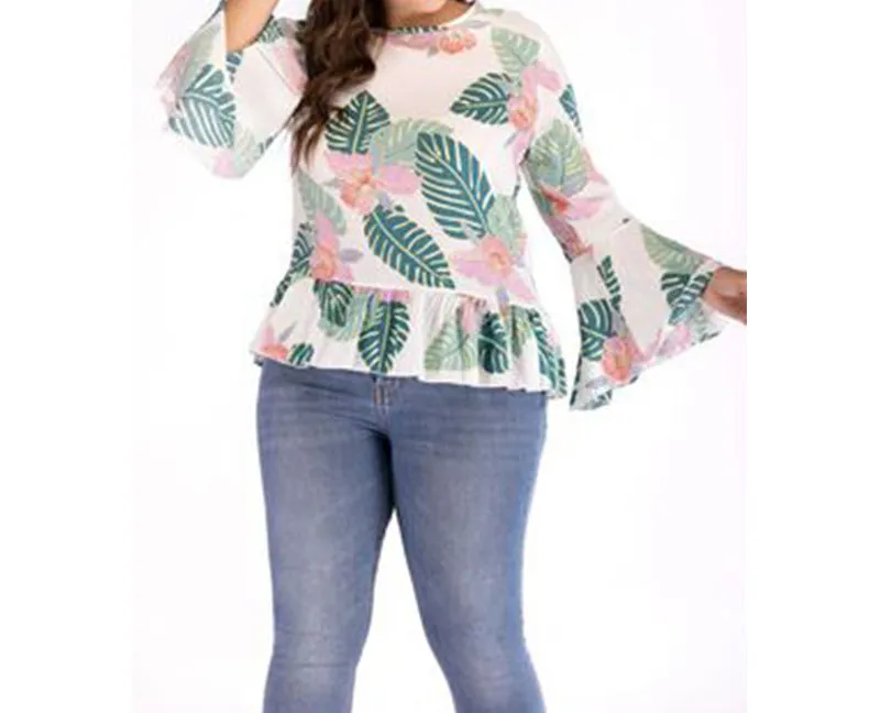 Flared Sleeve Long Sleeve Large Size Top