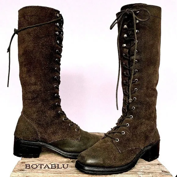 FRYE Vintage Campus Lace Up Tall Knee High Zipper Brown Square Toe Chunky Lug Combat Boots