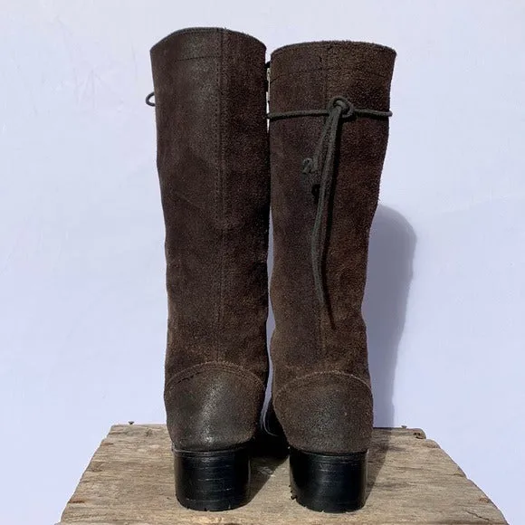 FRYE Vintage Campus Lace Up Tall Knee High Zipper Brown Square Toe Chunky Lug Combat Boots