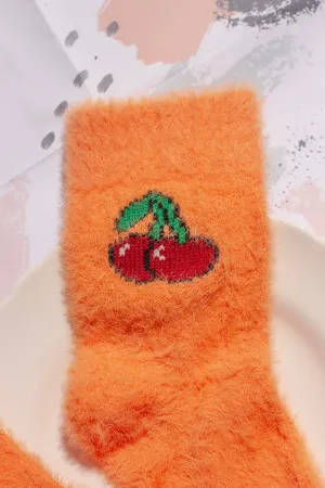 Fuzzy Feel Cherry Fruit Socks