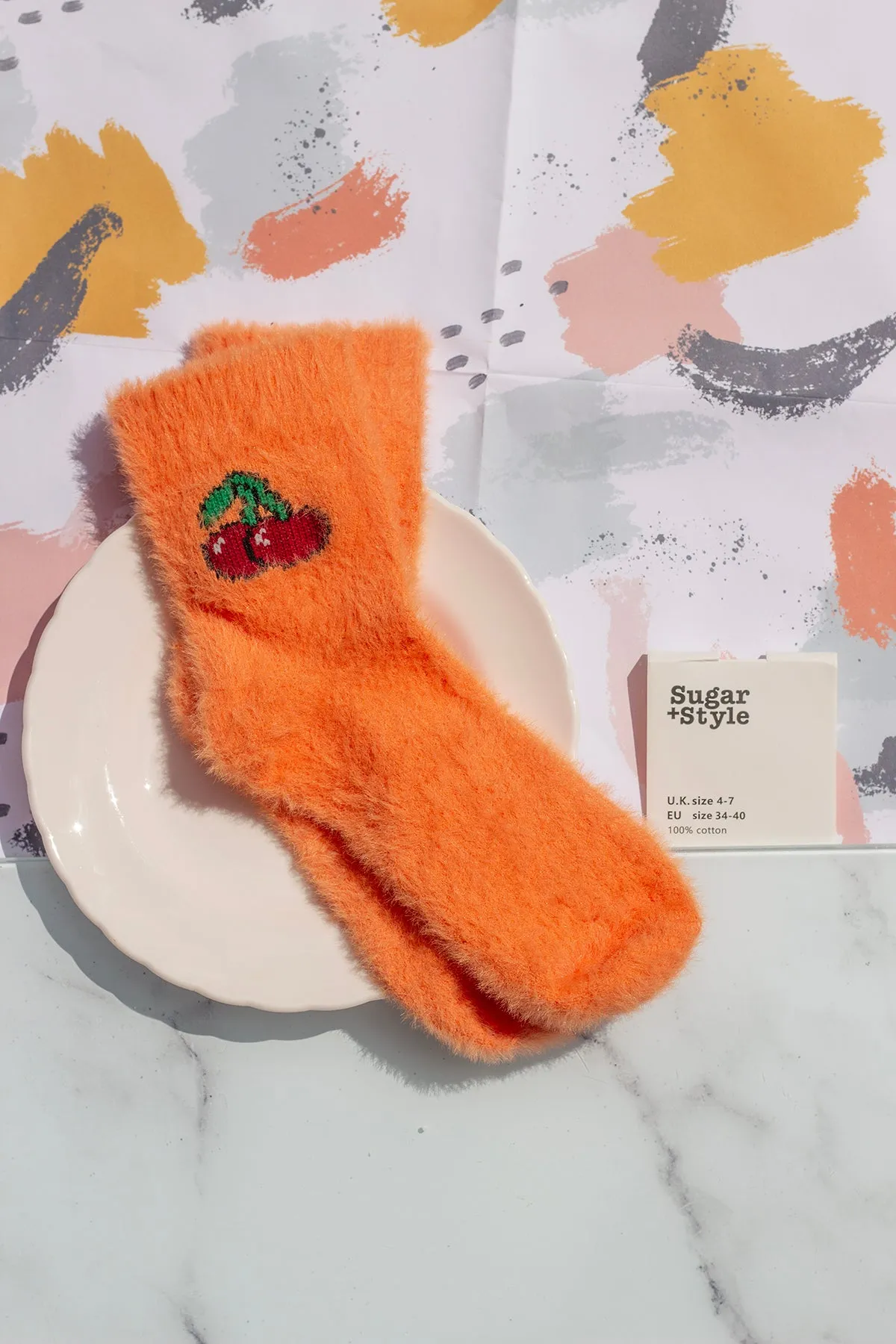 Fuzzy Feel Cherry Fruit Socks