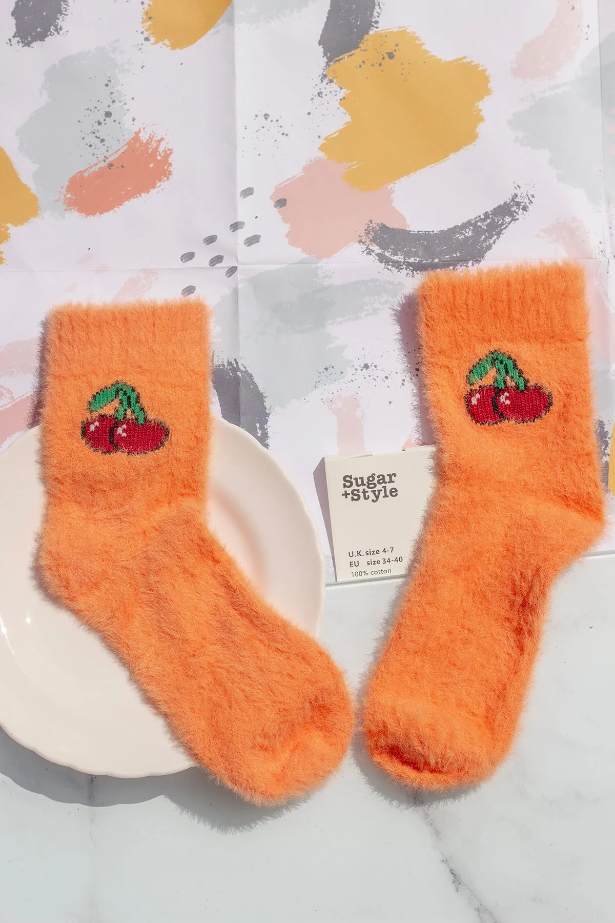 Fuzzy Feel Cherry Fruit Socks