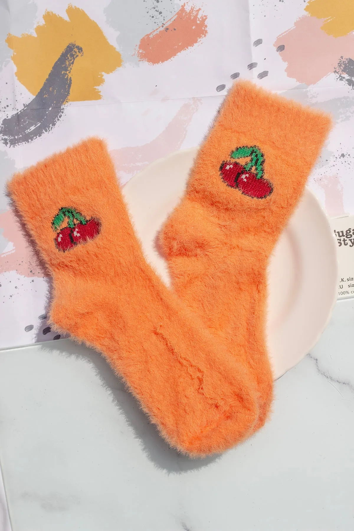 Fuzzy Feel Cherry Fruit Socks