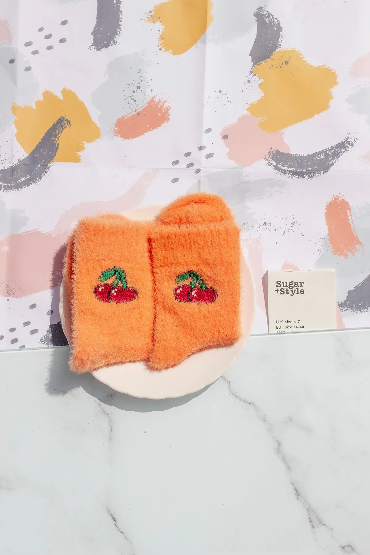 Fuzzy Feel Cherry Fruit Socks