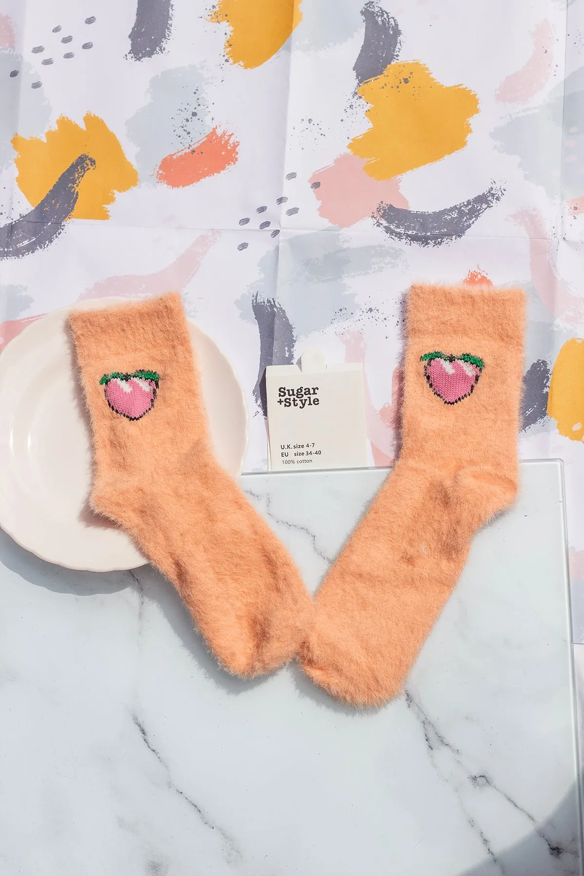 Fuzzy Feel Peach Fruit Socks