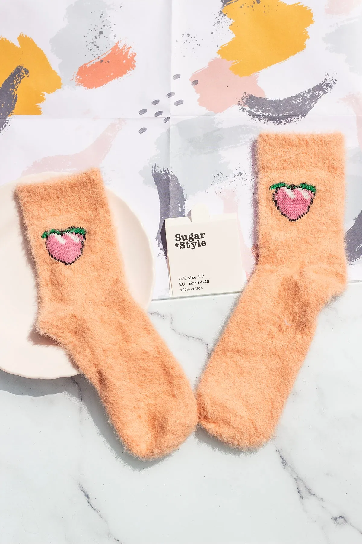 Fuzzy Feel Peach Fruit Socks