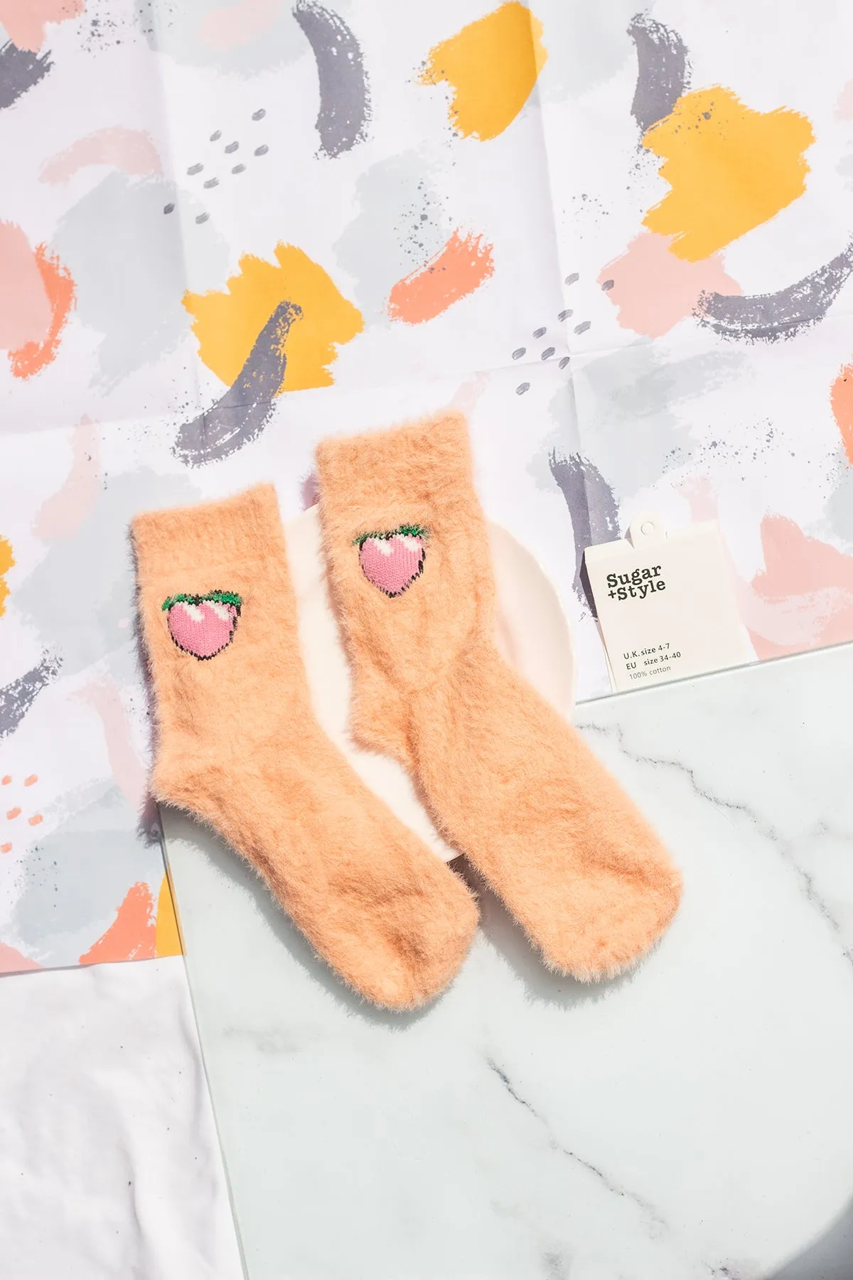 Fuzzy Feel Peach Fruit Socks
