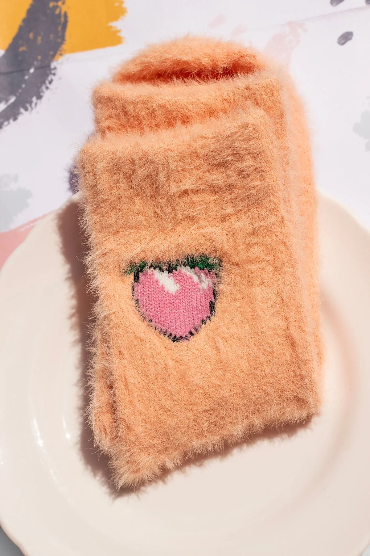 Fuzzy Feel Peach Fruit Socks