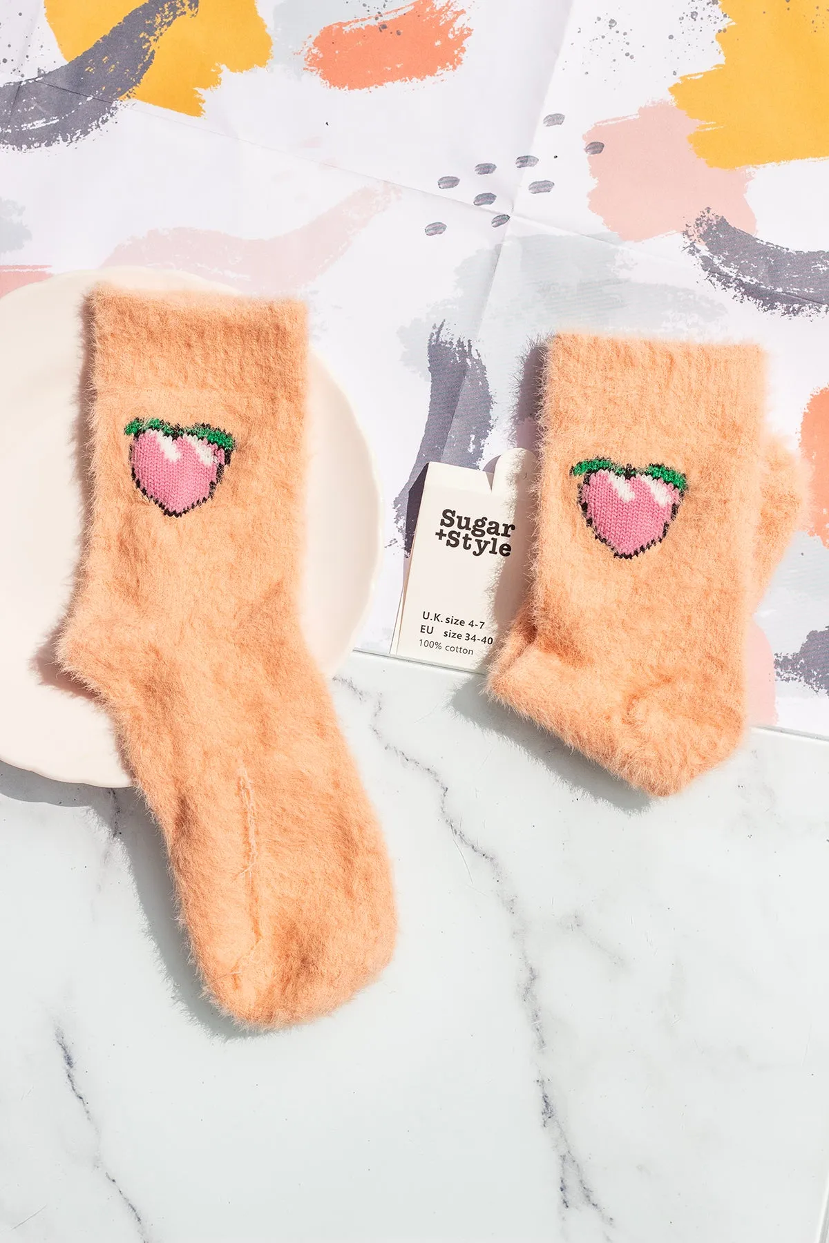 Fuzzy Feel Peach Fruit Socks