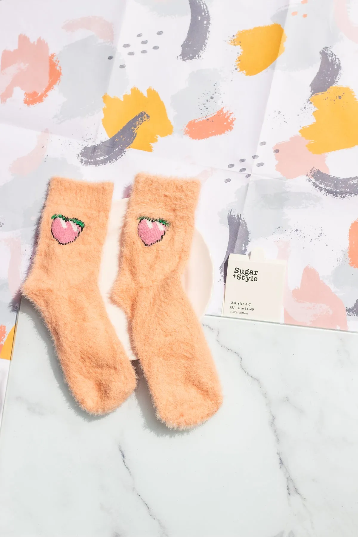 Fuzzy Feel Peach Fruit Socks