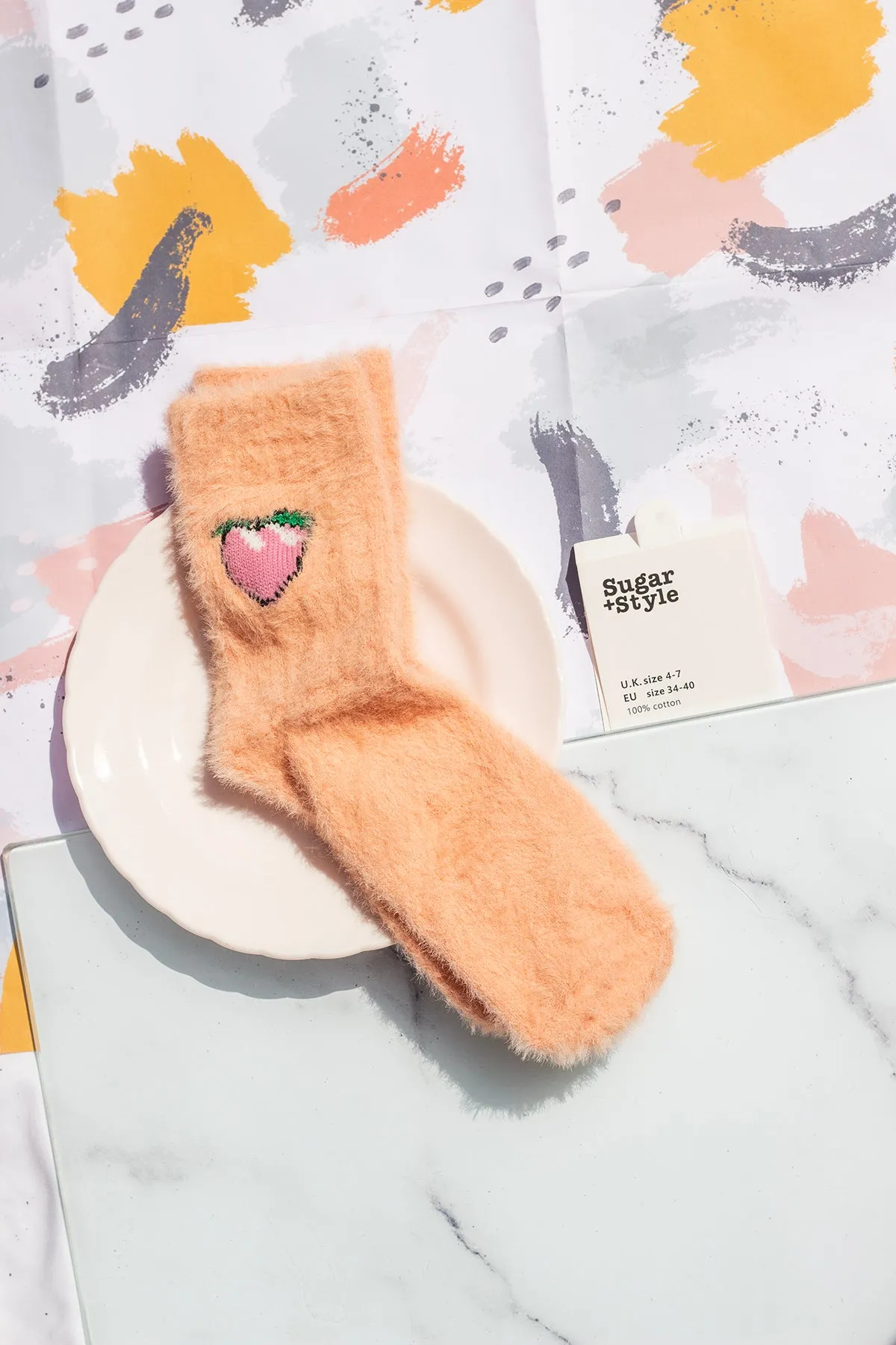 Fuzzy Feel Peach Fruit Socks
