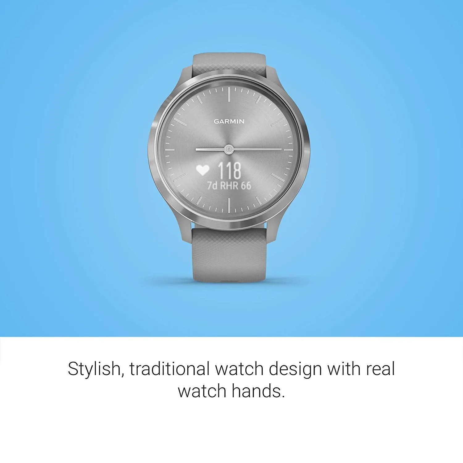Garmin vívomove 3, Hybrid Smartwatch with Real Watch Hands and Hidden Touchscreen Display, Silver with Gray Case and Band