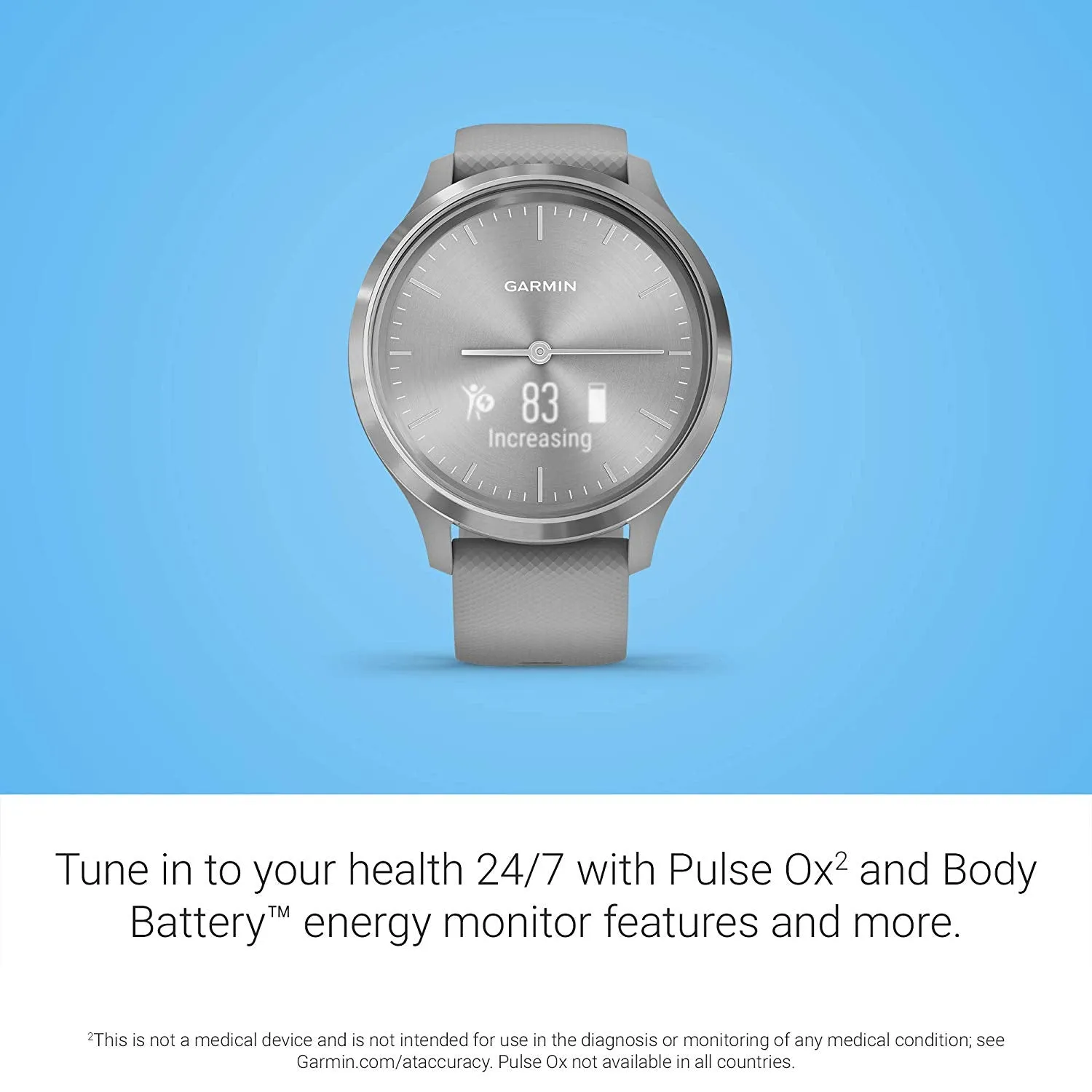 Garmin vívomove 3, Hybrid Smartwatch with Real Watch Hands and Hidden Touchscreen Display, Silver with Gray Case and Band