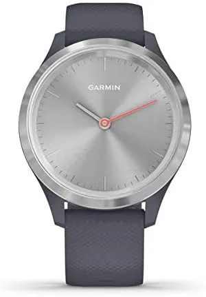 Garmin vívomove 3S, Hybrid Smartwatch with Real Watch Hands and Hidden Touchscreen Display, Silver with Granite Blue Case and Band
