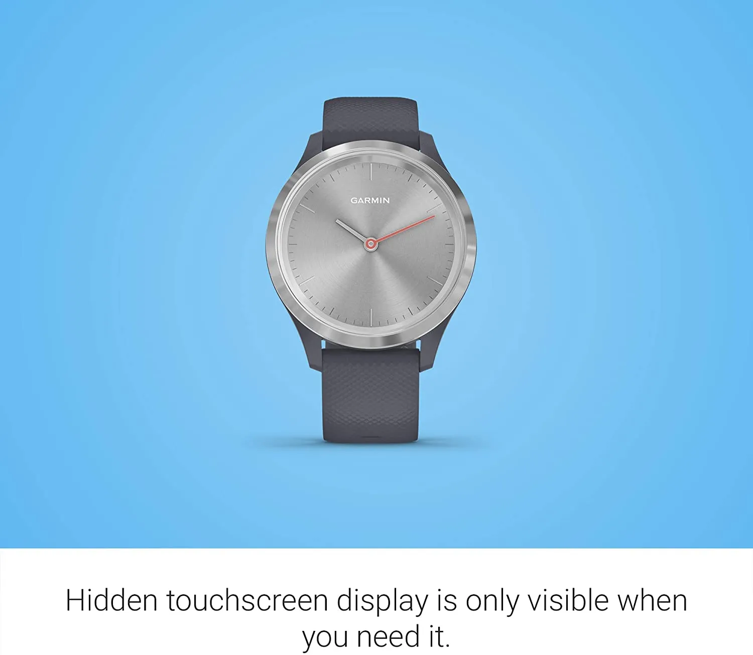 Garmin vívomove 3S, Hybrid Smartwatch with Real Watch Hands and Hidden Touchscreen Display, Silver with Granite Blue Case and Band