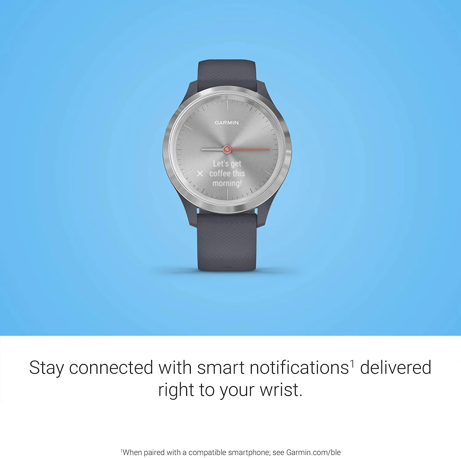 Garmin vívomove 3S, Hybrid Smartwatch with Real Watch Hands and Hidden Touchscreen Display, Silver with Granite Blue Case and Band